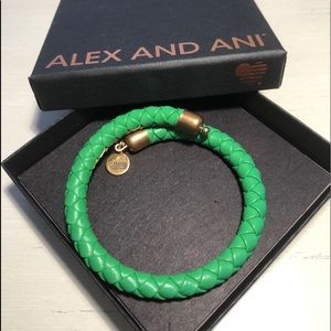 Alex and Ani Green Leather Braided Bracelet